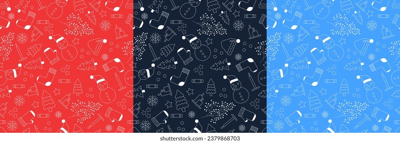 Christmas, new year seamless pattern, line background, winter holiday illustration. Nice element for christmas banner, wrapping. New year ornament.