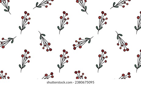 Christmas or New Year seamless pattern with berries.Vector illustration, hand drawn