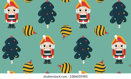 Christmas or New Year seamless pattern with nutcracker. Vector illustration, hand drawing