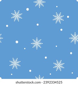 Christmas or New year seamless pattern with snowflakes on blue background vector illustration.