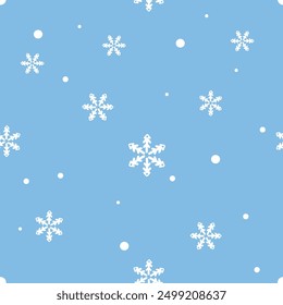 Christmas or New year seamless pattern with snowflakes on blue background vector.