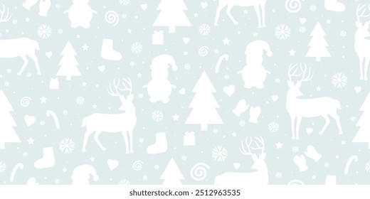 Natal e Ano Novo padrão sem emenda. Fundo de Natal. Bom para o design de tecido têxtil, papel de embrulho, papel de parede do site, têxtil, papel de parede e vestuário. Ilustração vetorial.