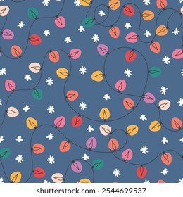Christmas or New Year seamless pattern with hand drawn Christmas tree lanterns.
