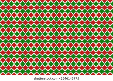 Christmas and New Year seamless pattern. Red and Green pixel pattern for winter hat,jumper,sweater, wrapping,fabric,border,rim,carpets, blankets, towels.