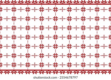 Christmas and New Year seamless pattern. Red snowflakes on white pixel pattern for winter hat,sweater, wrapping,fabric or other designs.