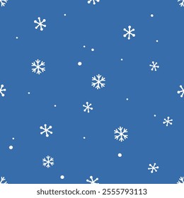 Christmas or New year seamless pattern with snowflakes on blue background. Flat design vector.