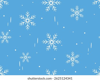 Navidades o patrón sin fisuras del año Nuevo con copos de nieve en el Vector azul del fondo del cielo.