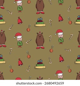 Navidades y patrón inconsútil del año Nuevo. tela, Fondo de pantalla, papel de embalaje, fondo, materia textil, Plantilla del diseño