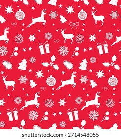 Christmas and New Year seamless pattern. Christmas red background. Good for textile fabric design, wrapping paper