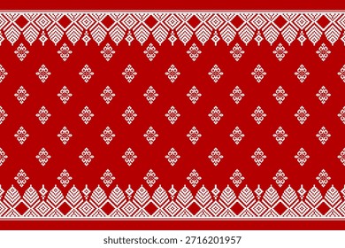 Natal e Ano Novo padrão sem emenda. Flocos de neve brancos e árvore de Natal em padrão de pixel vermelho para chapéu de inverno, jumper, suéter, envoltório, tecido, borda, borda, tapetes, cobertores, toalhas.