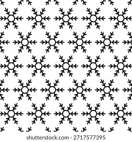 Christmas, new year seamless pattern, snowflakes line illustration. Vector icons of winter holidays, cold season snowfall. Celebration party black white repeated background.
