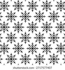 Navidades, patrón sin fisuras de año nuevo, ilustración de línea de copos de nieve. Iconos vectoriales de vacaciones de invierno, nevada de temporada fría. Fiesta de celebración de fondo repetido en blanco y negro.
