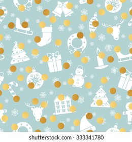 Christmas and New Year seamless pattern with traditional holiday symbols.