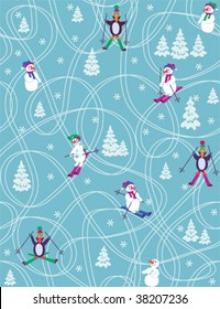 Christmas and new year - seamless pattern with cartoon figures