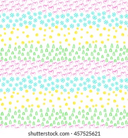 Christmas  / New Year seamless pattern, hand drawn design elements - star, heart, snowflake, Christmas tree, vector   