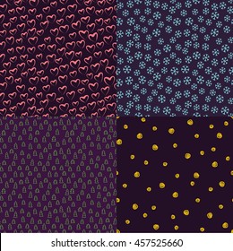 Christmas  / New Year seamless pattern, set of hand drawn background, design elements - star, heart, snowflake, Christmas tree, vector   