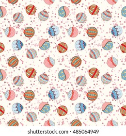 Christmas and New Year seamless pattern. Hand drawn endless vector illustration of Christmas balls on light background for wrapping, textile printing Winter holiday collection