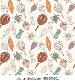 Christmas and New Year seamless pattern. Hand drawn endless vector illustration of Christmas balls on light background for wrapping, textile printing Winter holiday collection