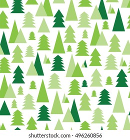 Christmas and New Year seamless pattern with green trees on a white background.Pattern with Christmas trees for your design