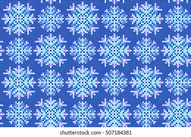 Christmas and New Year Seamless Pattern for Winter Holidays Design. Embroidered handmade ethnic pattern made from stitches for textile design, cards, background.