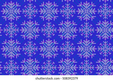 Christmas and New Year Seamless Pattern for Winter Holidays Design. Embroidered handmade ethnic pattern made from stitches for textile design, cards, background.