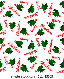 Christmas, New Year seamless pattern of stylized leaves of holly, Naive retro style, print for wrapping gift paper, background, wallpaper, poster, banner, card, invitation, fabric, vector EPS 8