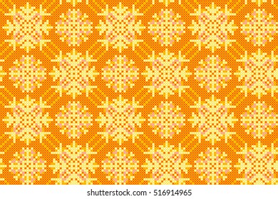 Christmas and New Year Seamless Pattern for Winter Holidays Design. Embroidered handmade ethnic pattern made from stitches for textile design, greeting cards, background, wrapping, wallpaper.