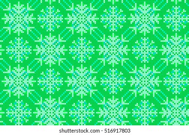 Christmas and New Year Seamless Pattern for Winter Holidays Design. Embroidered handmade ethnic pattern made from stitches for textile design, greeting cards, background, wrapping, wallpaper.
