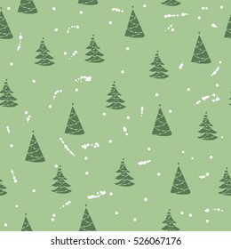 Christmas and New Year seamless pattern, vector illustration with hand drawn Christmas trees.