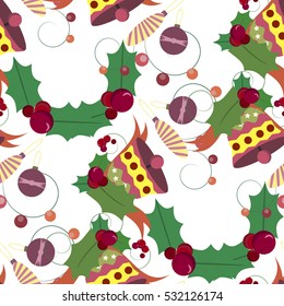 Christmas and new year seamless pattern with bells and toys