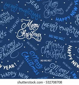 Christmas and New Year seamless pattern with inscriptions