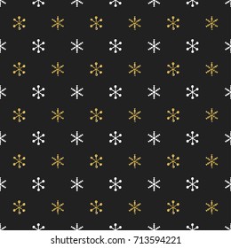 Christmas New Year seamless pattern with snowflakes. Holiday background. Gold snowflakes. Xmas winter decoration. Golden texture. Hand drawn vector illustration. Snow pattern. Wrapping gift paper