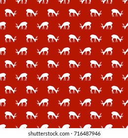 Christmas New Year seamless pattern with deer, reindeer. Holiday background. White deer. Xmas winter trendy doodle decoration. Festive texture. Hand drawn vector illustration. Wrapping gift paper