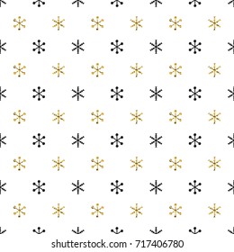 Christmas New Year seamless pattern with snowflakes. Holiday background. Gold snowflakes. Xmas winter decoration. Golden texture. Hand drawn vector illustration. Snow pattern. Wrapping gift paper