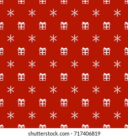 Christmas New Year seamless pattern with snowflakes gift present. Holiday background. Xmas winter trendy decoration. Festive texture. Hand drawn vector illustration. Snow pattern. Wrapping gift paper.