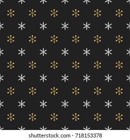 Christmas New Year seamless pattern with snowflakes. Holiday background. Gold snowflakes. Xmas winter decoration. Golden texture. Hand drawn vector illustration. Snow pattern. Wrapping gift paper