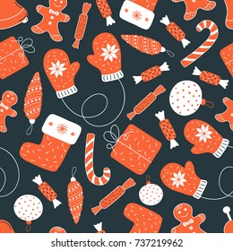 Christmas and New Year seamless pattern. Vector illustration for gift wrapping paper
