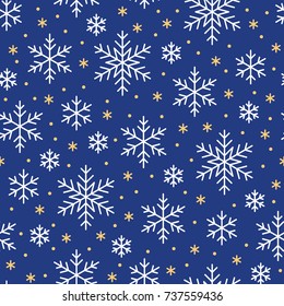 Christmas, new year seamless pattern, snowflakes line illustration. Vector icons of winter holidays, cold season snowfall. Celebration party blue white repeated background.