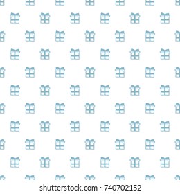 Christmas New Year seamless pattern with gift present. Holiday blue background. White trendy gift. Xmas winter doodle decoration. Festive texture. Hand drawn vector illustration. Wrapping gift paper.