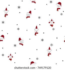 Christmas and New Year seamless pattern with cats .Vector  winter background.