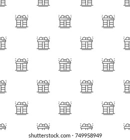Christmas New Year seamless pattern gift box with ribbon. Holiday background. Christmas present, giftbox. Xmas winter trendy decoration. Festive texture. Line vector illustration. Wrapping gift paper