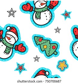 Christmas new year seamless pattern. Vector Christmas hand drawn elements.