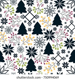 Christmas and New Year seamless pattern with colorful elements.Vector holiday background.Textile texture