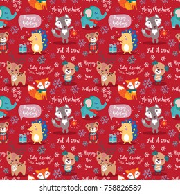 Christmas and New Year seamless Pattern with cute animals. Vector illustration