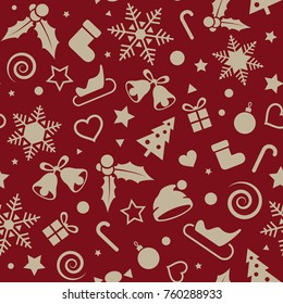 Christmas And New Year Seamless Pattern, Vector Xmas Background