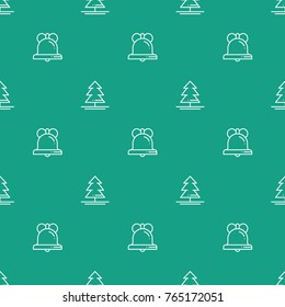 Christmas New Year seamless pattern with christmas tree, bell . Holiday background. Christmas tree, spruce, fir. Xmas winter trendy decoration. Texture. Line vector illustration. Wrapping gift paper