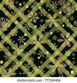 Christmas New Year seamless pattern with snowflakes and strokes. Paint strokes background. Golden snowflakes. Vector illustration. Hipster trendy wrapping gift paper