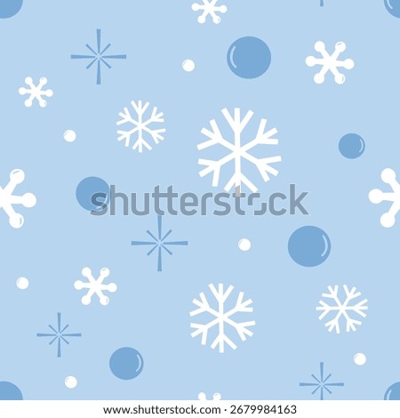 Christmas or New year seamless pattern with snowflakes on blue sky background vector.