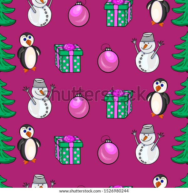 Christmas New Year Seamless Pattern Cute Stock Vector Royalty Free