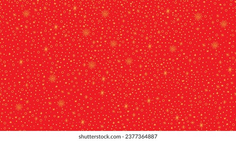 Christmas and New Year seamless pattern.Vector illustration of golden snowflakes evenly arranged on red background.Exclusive handmade design background, wrapper, wallpaper, packaging, label, textile.